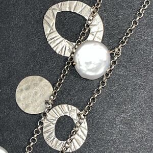 SILPADA 925 Sterling Silver Pearl Of Girl Disc Charm Necklace 36"  Box & Cloth